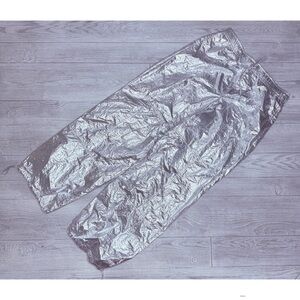 Zara Shiny Metallic Silver Parachute Mid Rise Pants Trousers futuristic foil med